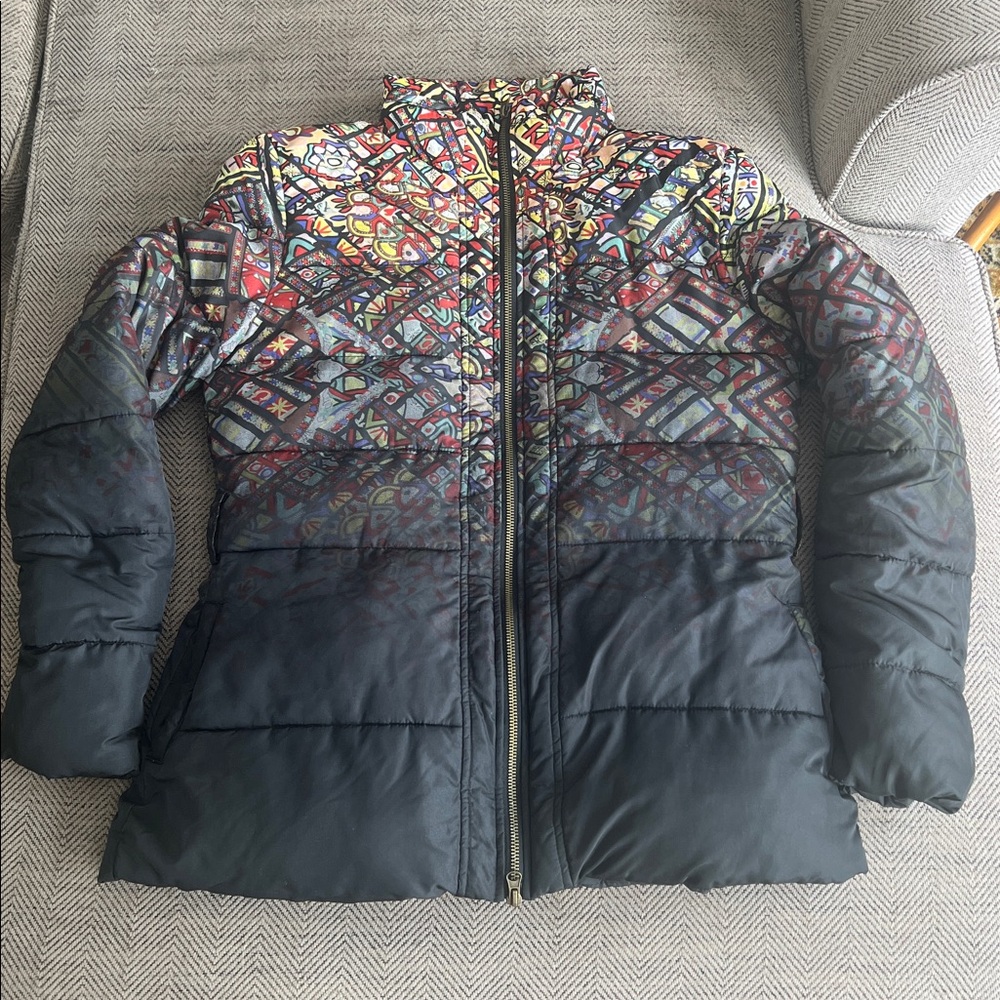 Desigual Multicolor Graphic hombre Puffer Jacket, size 44